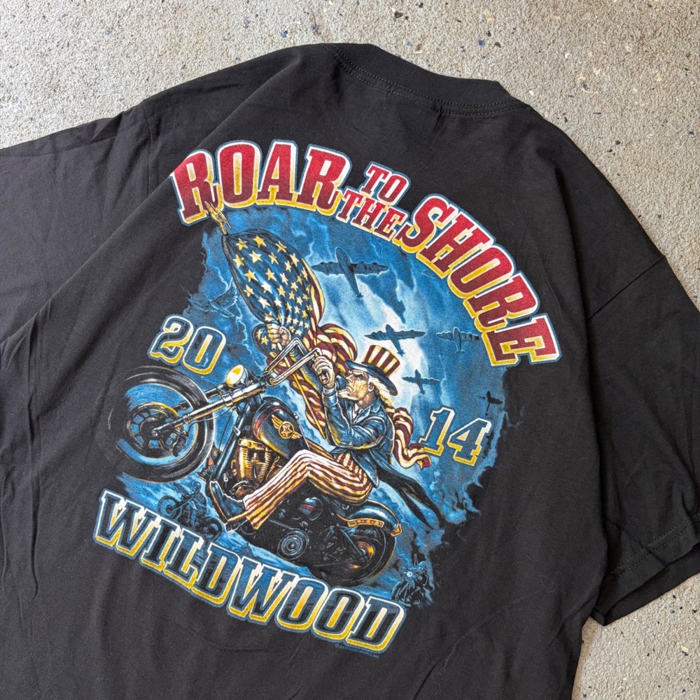 Hot Leathers Roar to the Shore 2014 Wildwood NJ Motorcycle T-Shirt Black Large